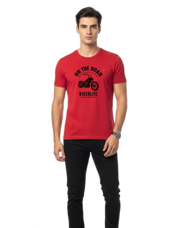 Men’s Cotton Bikers Life Printed | Regular fit T-Shirt | Half Sleeves|RED COLOR