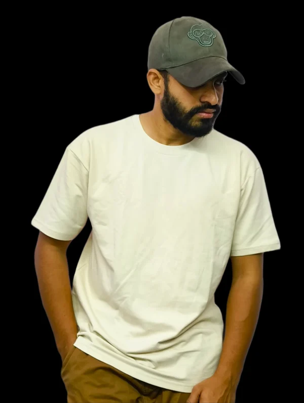 Men’s Cotton Rich White Oversized T-Shirt – Textured, Plain, Half Sleeves, Regular Fit