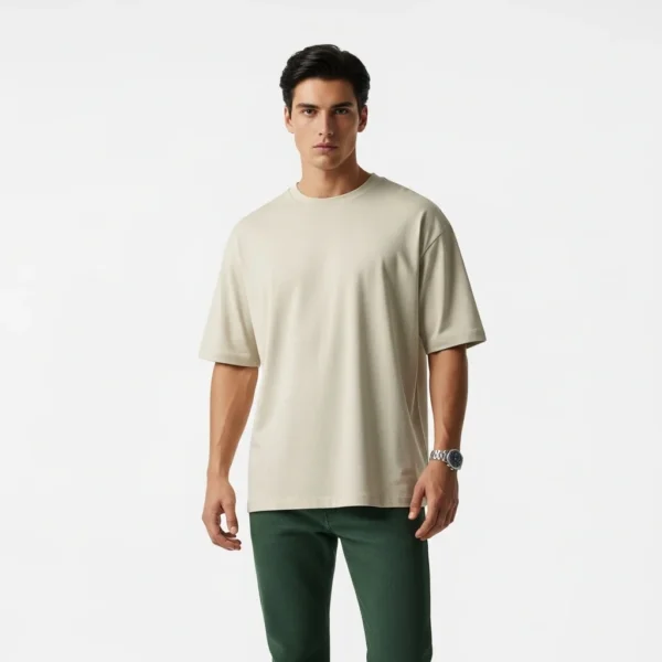 Men’s Cream Cotton Oversized T-Shirt | Half Sleeves