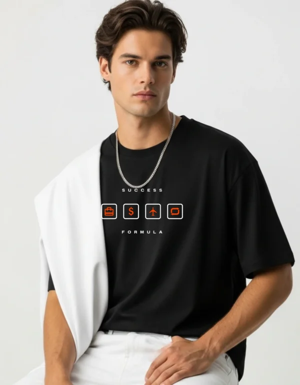 Men’s Cotton Printed Black Oversized T-Shirt | Half Sleeves