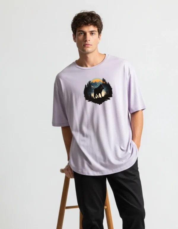 Men’s Cotton Printed Oversized T-Shirt | Half Sleeves | Wolf Printed
